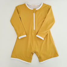 Load image into Gallery viewer, Long-sleeve Rib Contrast Swimsuit (Mustard)
