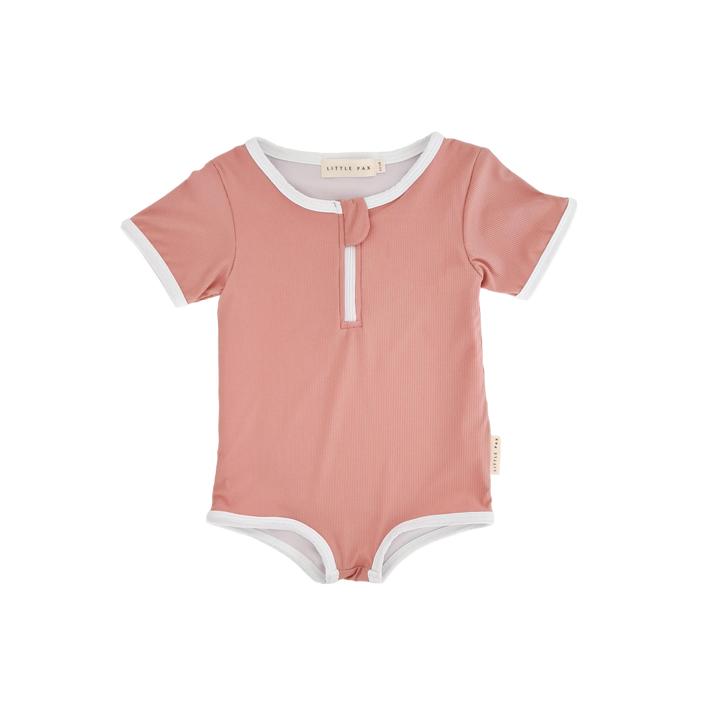 Short-sleeve Rib Contrast Swimsuit (Blush)