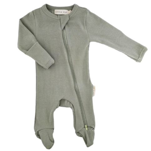 Organic Ribbed Footed Bodysuit (Sage)