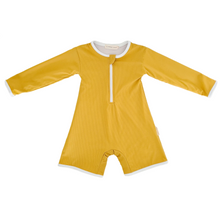 Load image into Gallery viewer, Long-sleeve Rib Contrast Swimsuit (Mustard)
