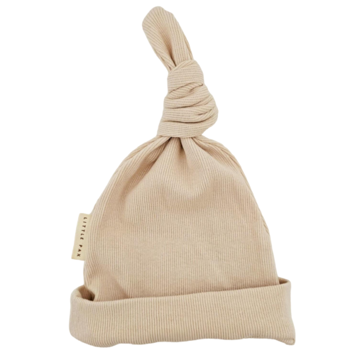 Organic Ribbed Newborn Knot Hat (Oatmeal)