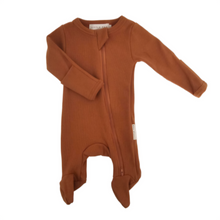 Load image into Gallery viewer, Organic Ribbed Footed Bodysuit (Cafe)
