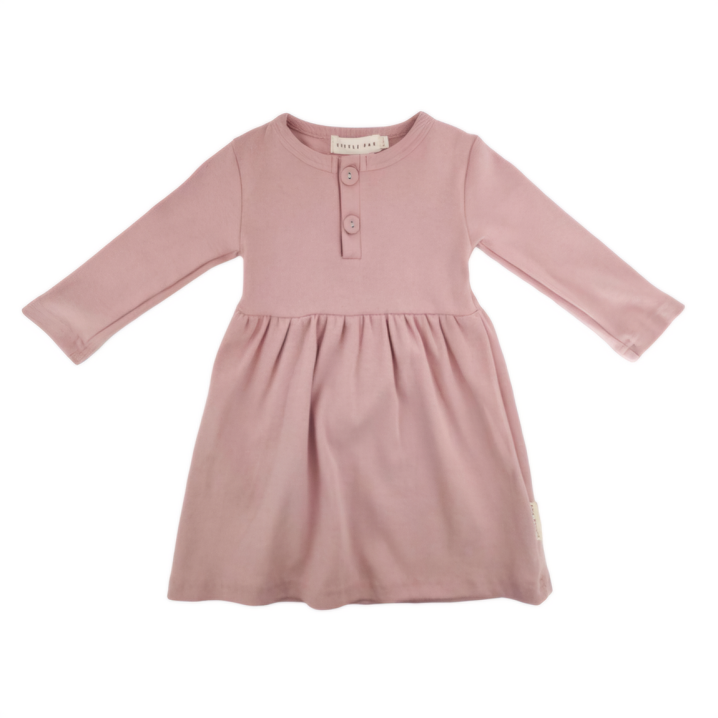 Organic Long-Sleeve Button Dress (Dusty Pink)