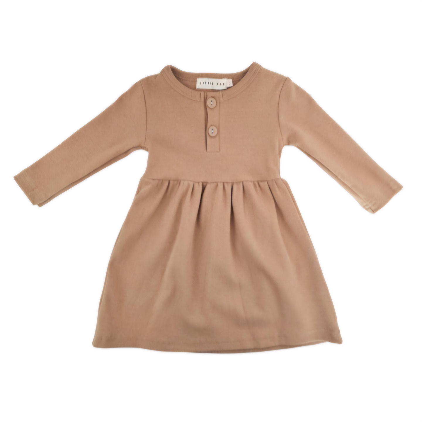 Organic Long-Sleeve Button Dress (Camel)